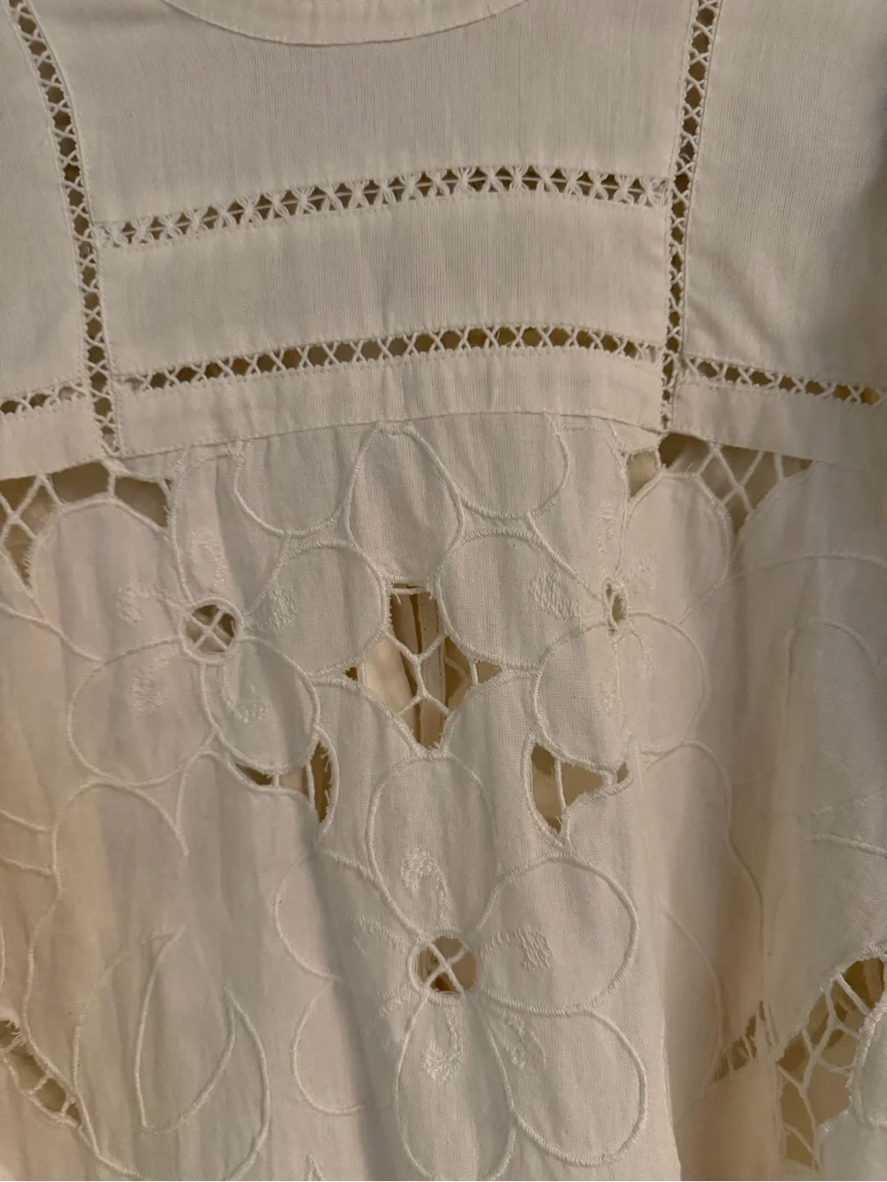 Free People Ivory Embroidered Floral Lace Tunic Top One Size